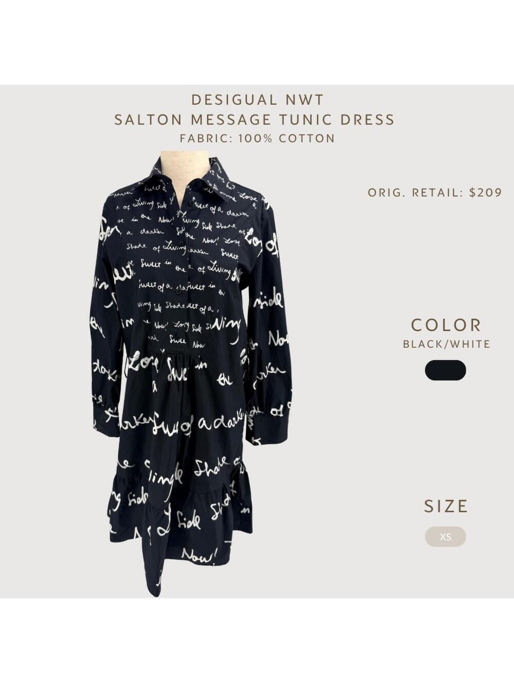 Desigual Salton Message Tunic Dress XS NWT - Picture 2 of 9
